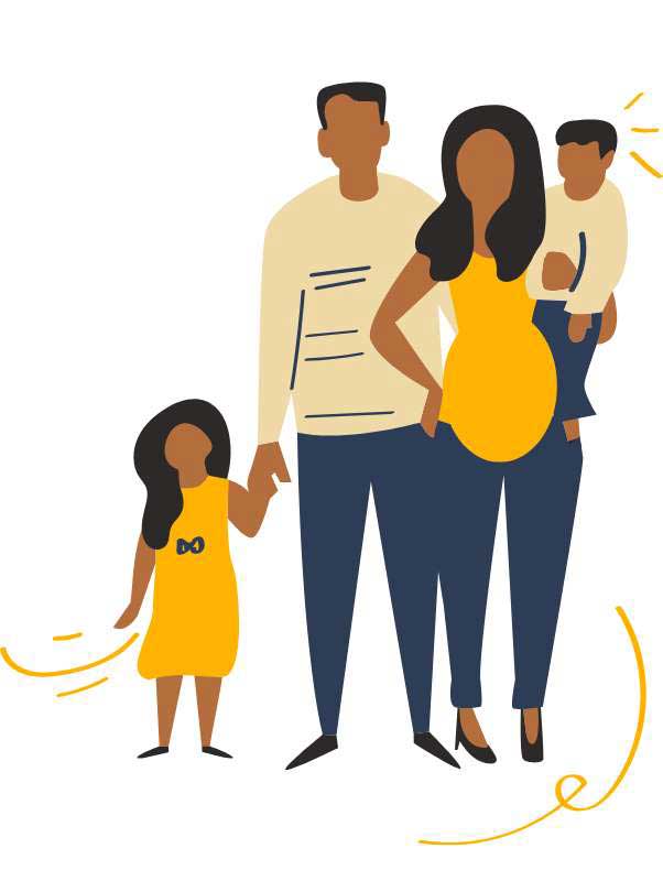 illustration of a family with a pregnant mom, dad, young boy, and young girl